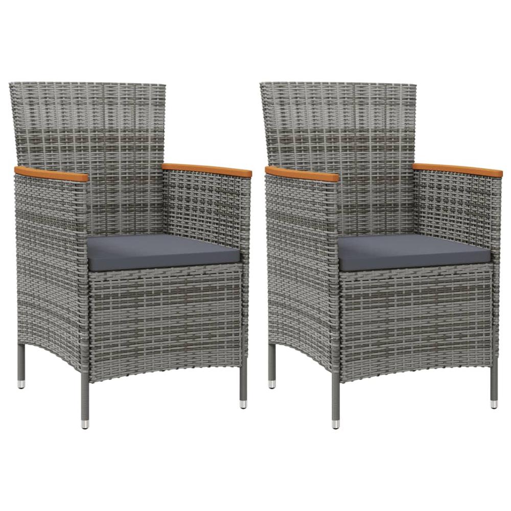 vidaXL Patio Dining Chairs 2 pcs Poly Rattan Gray. Picture 1