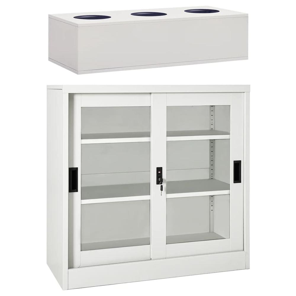 vidaXL Sliding Door Cabinet with Planter Box Light Gray Steel, 3095266. Picture 1