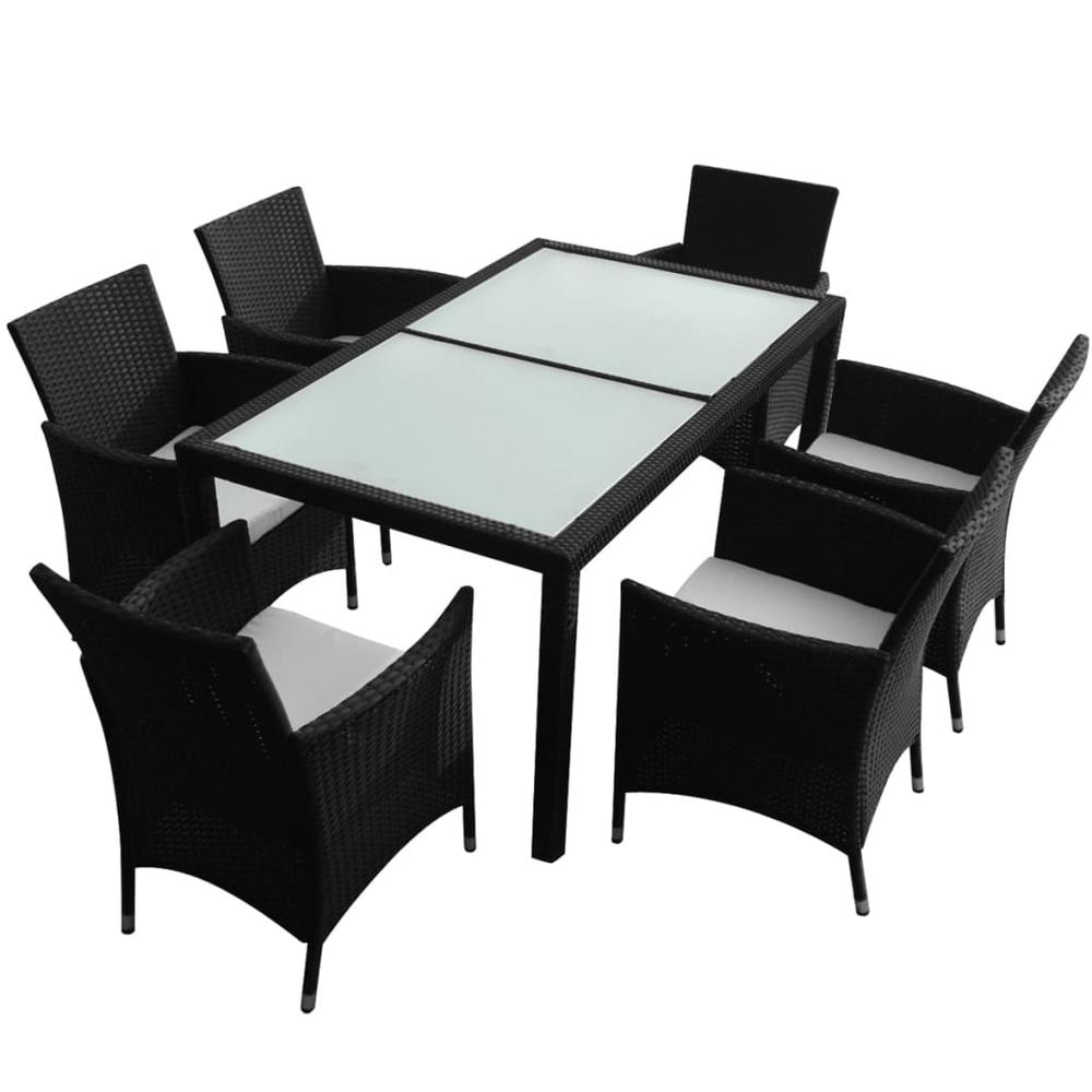 vidaXL 7 Piece Outdoor Dining Set with Cushions Poly Rattan Black, 43120. Picture 2