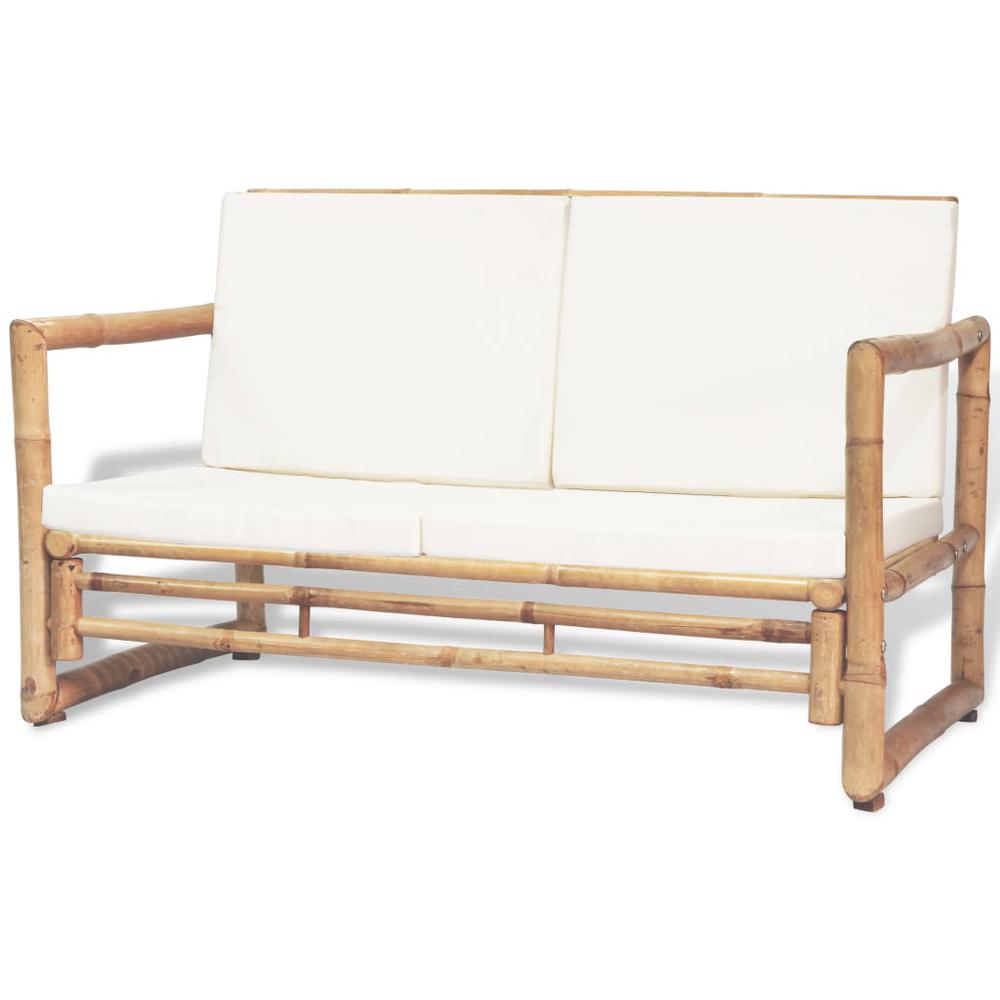 vidaXL 2 Seater Garden Sofa with Cushions Bamboo, 43157. Picture 1