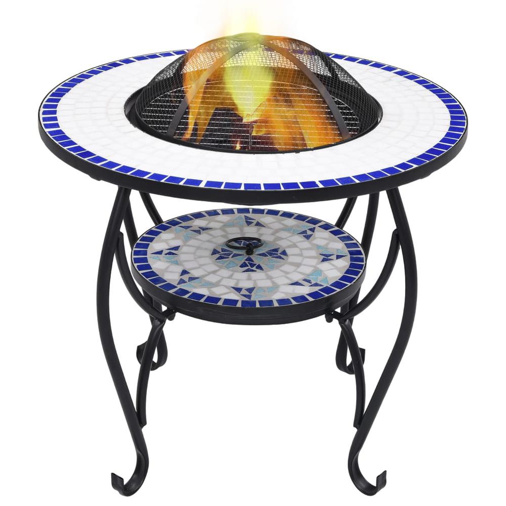 vidaXL Mosaic Fire Pit Table Blue and White 26.8" Ceramic, 46724. Picture 1