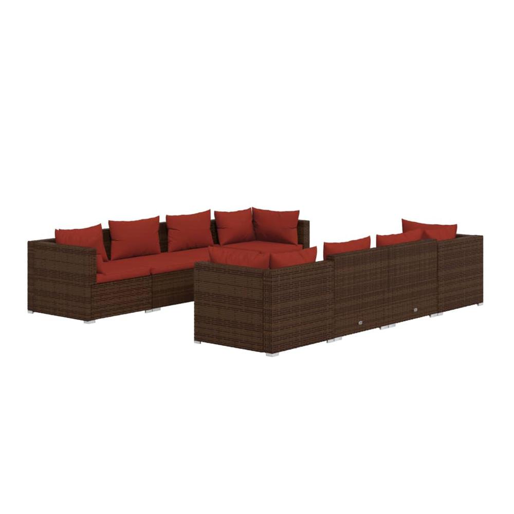 vidaXL 9 Piece Patio Lounge Set with Cushions Poly Rattan Brown, 3101515. Picture 2