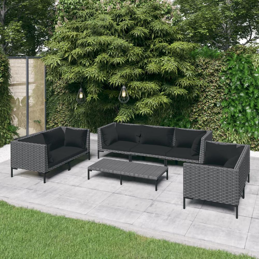 vidaXL 8 Piece Patio Lounge Set with Cushions Poly Rattan Dark Gray, 3099833. Picture 1
