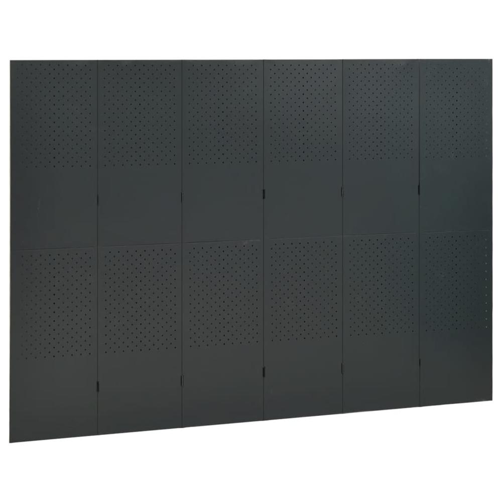 vidaXL 6-Panel Room Dividers 2 pcs Anthracite 94.5"x70.9" Steel. Picture 3