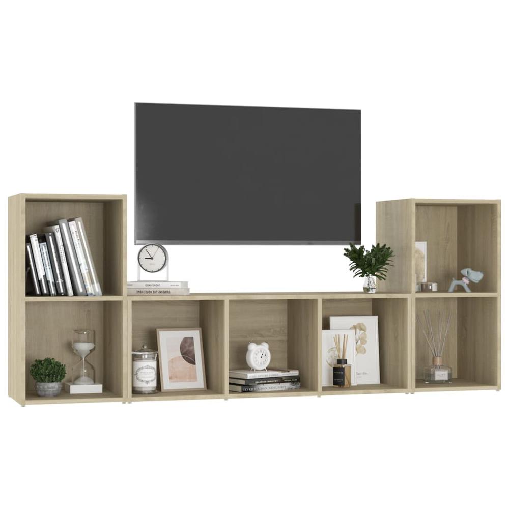 vidaXL 3 Piece TV Cabinet Set Sonoma Oak Engineered Wood, 3080018. Picture 3