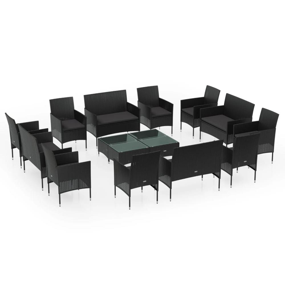 vidaXL 16 Piece Patio Lounge Set with Cushions Poly Rattan Black, 3095954. Picture 2