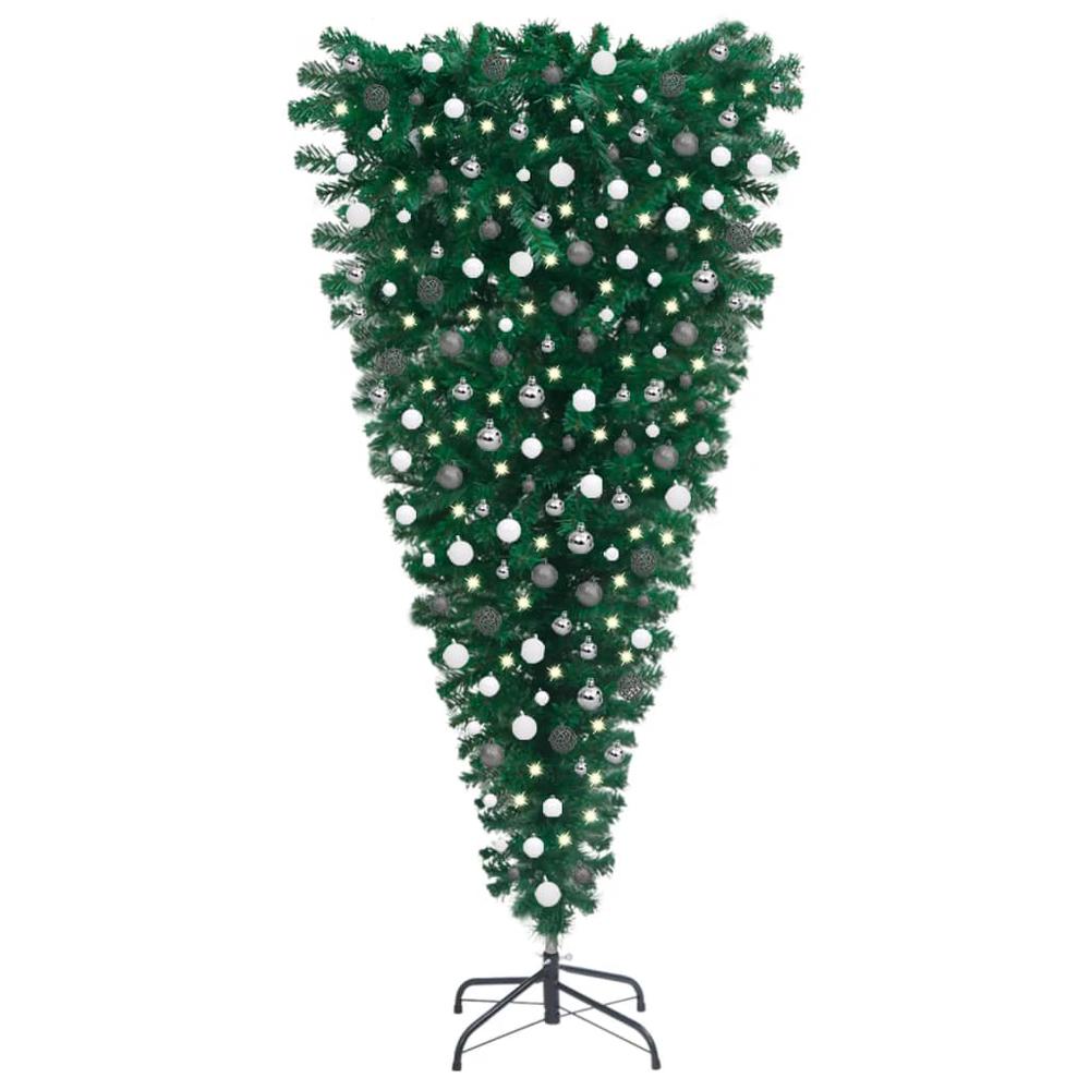 vidaXL Upside-down Artificial Christmas Tree with LEDs&Ball Set 94.5", 3078100. Picture 1