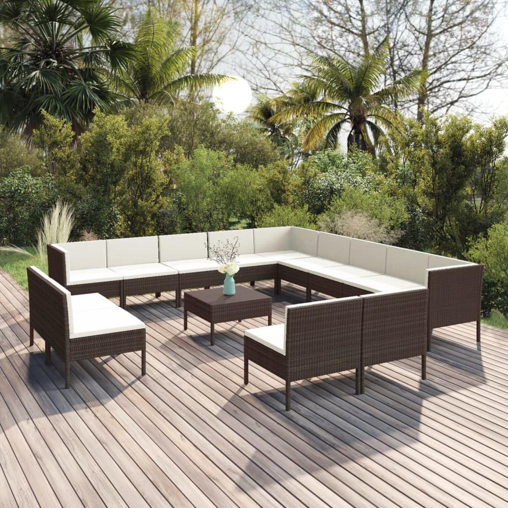 vidaXL 14 Piece Patio Lounge Set with Cushions Poly Rattan Brown, 3094487. Picture 1