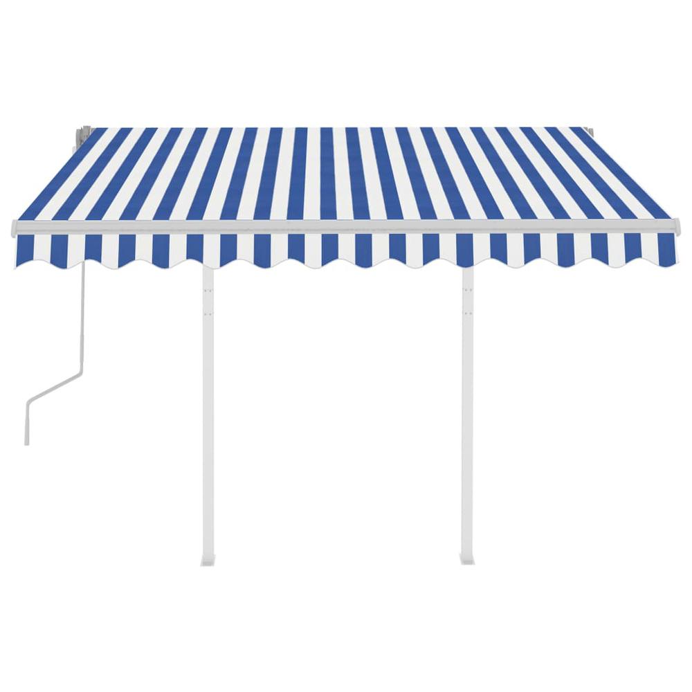 vidaXL Manual Retractable Awning with Posts 9.8'x8.2' Blue and White, 3069896. Picture 3