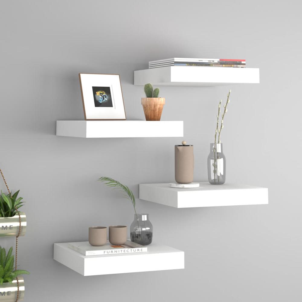 vidaXL Floating Wall Shelves 4 pcs White 9.1"x9.3"x1.5" MDF. Picture 1