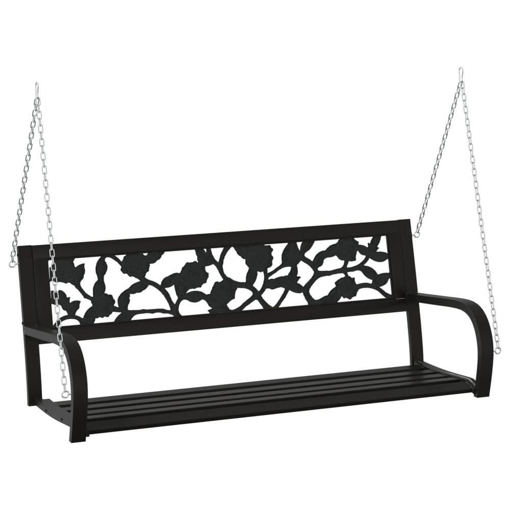 vidaXL Patio Swing Bench 49.2" Steel and Plastic Black, 317145. Picture 2