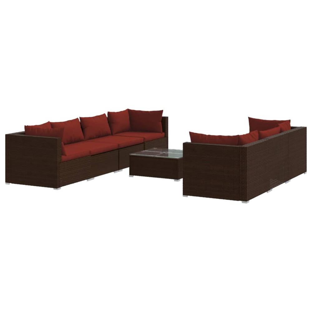 vidaXL 8 Piece Patio Lounge Set with Cushions Poly Rattan Brown, 3101507. Picture 2