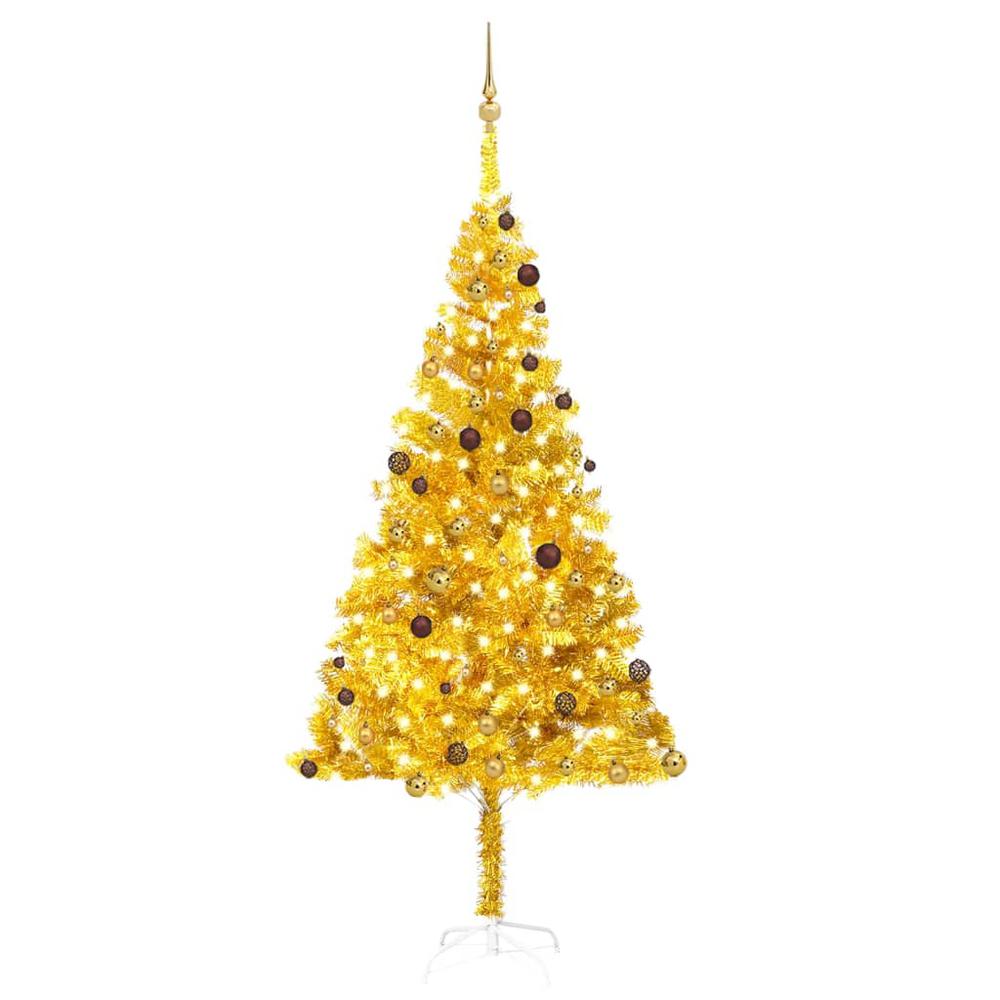 vidaXL Artificial Christmas Tree with LEDs&Ball Set Gold 94.5" PET, 3077521. Picture 1