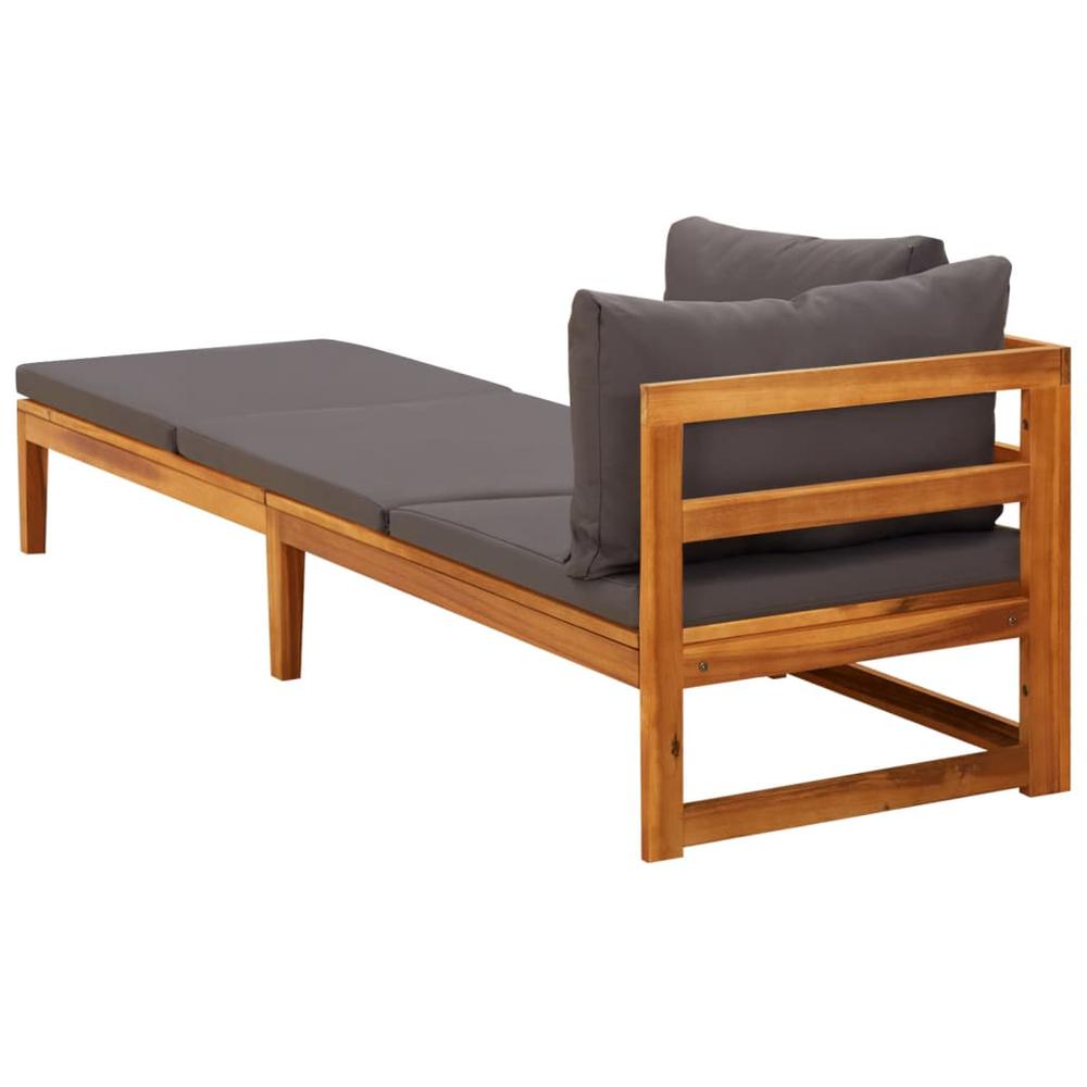 vidaXL Sun Lounger with 1 Armrest Dark Gray Solid Acacia Wood. Picture 4