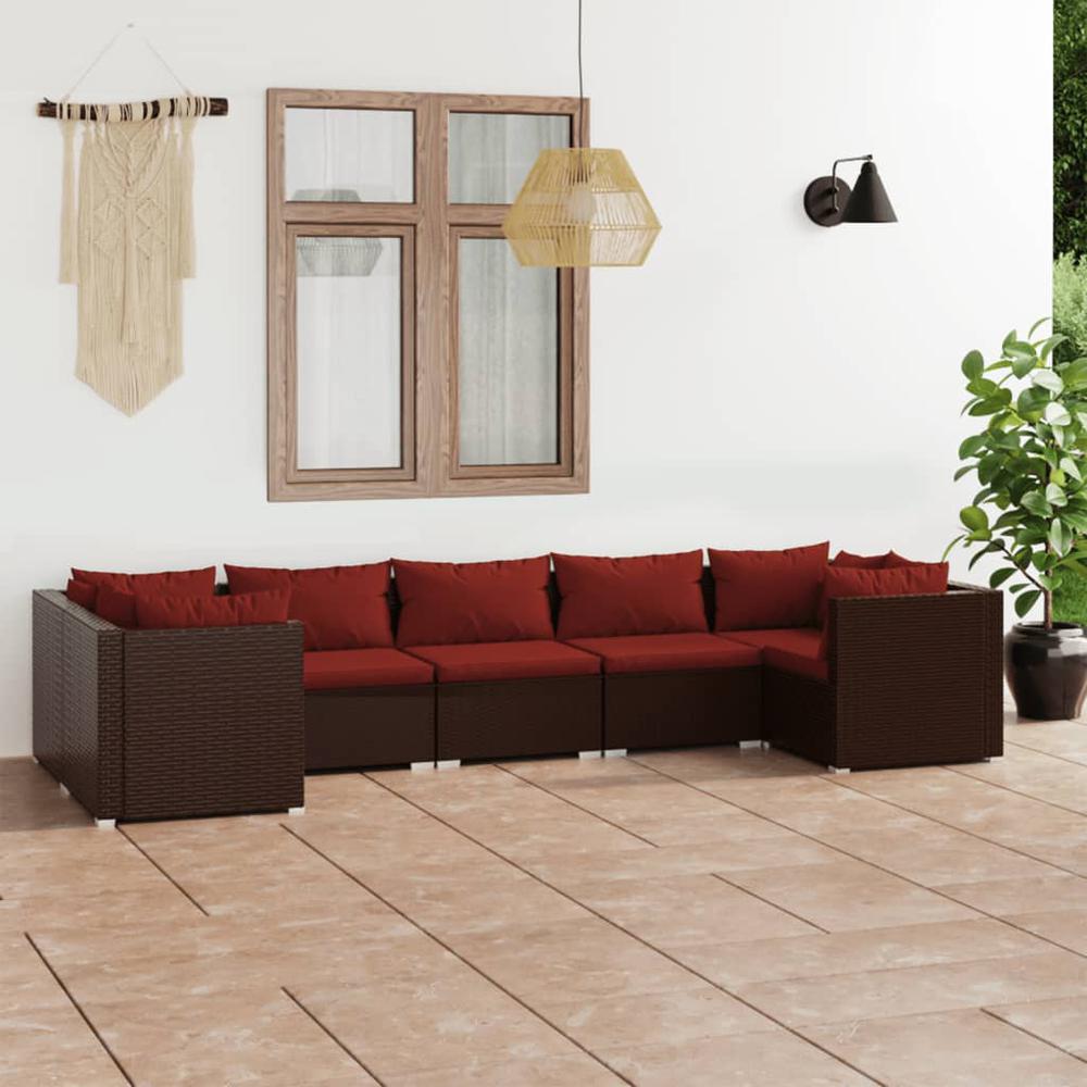 vidaXL 7 Piece Patio Lounge Set with Cushions Poly Rattan Brown, 3101955. The main picture.