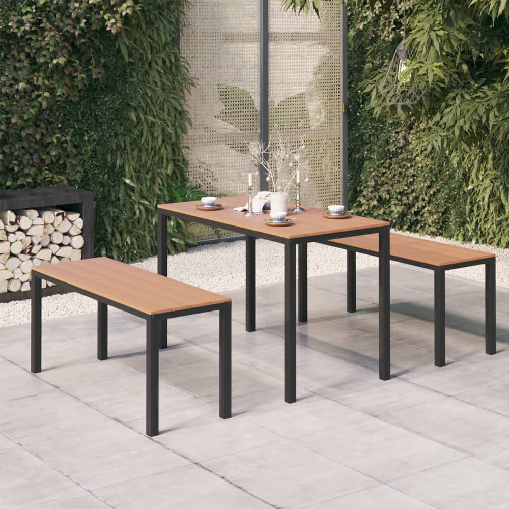 vidaXL 3 Piece Patio Dining Set Steel and WPC Brown and Black. Picture 1