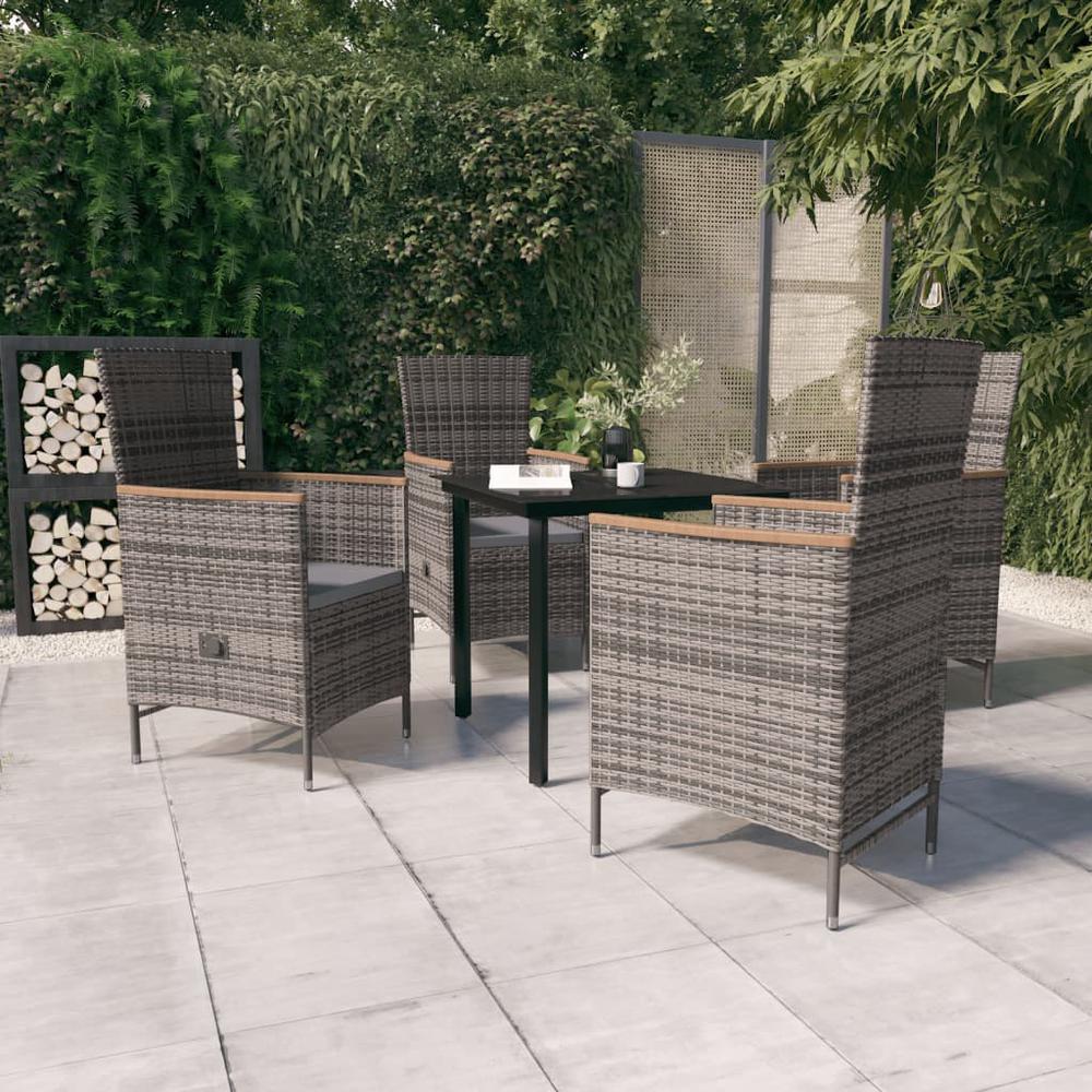 vidaXL 5 Piece Patio Dining Set with Cushions Gray, 3099432. Picture 1