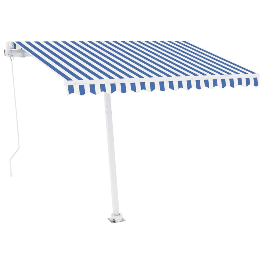 vidaXL Freestanding Manual Retractable Awning 118.1"x98.4" Blue/White, 3069496. Picture 2