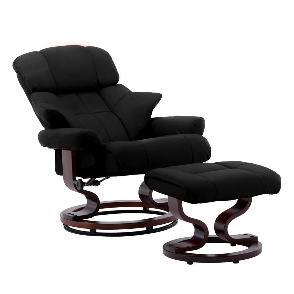 vidaXL Recliner Chair with Footstool Black Faux Leather and Bentwood. Picture 2