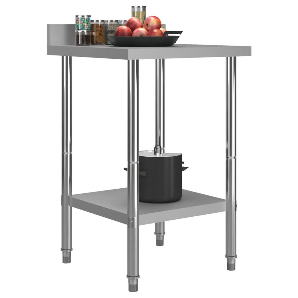 vidaXL Kitchen Work Table with Backsplash 23.6"x23.6"x36.6" Stainless Steel, 51185. Picture 2