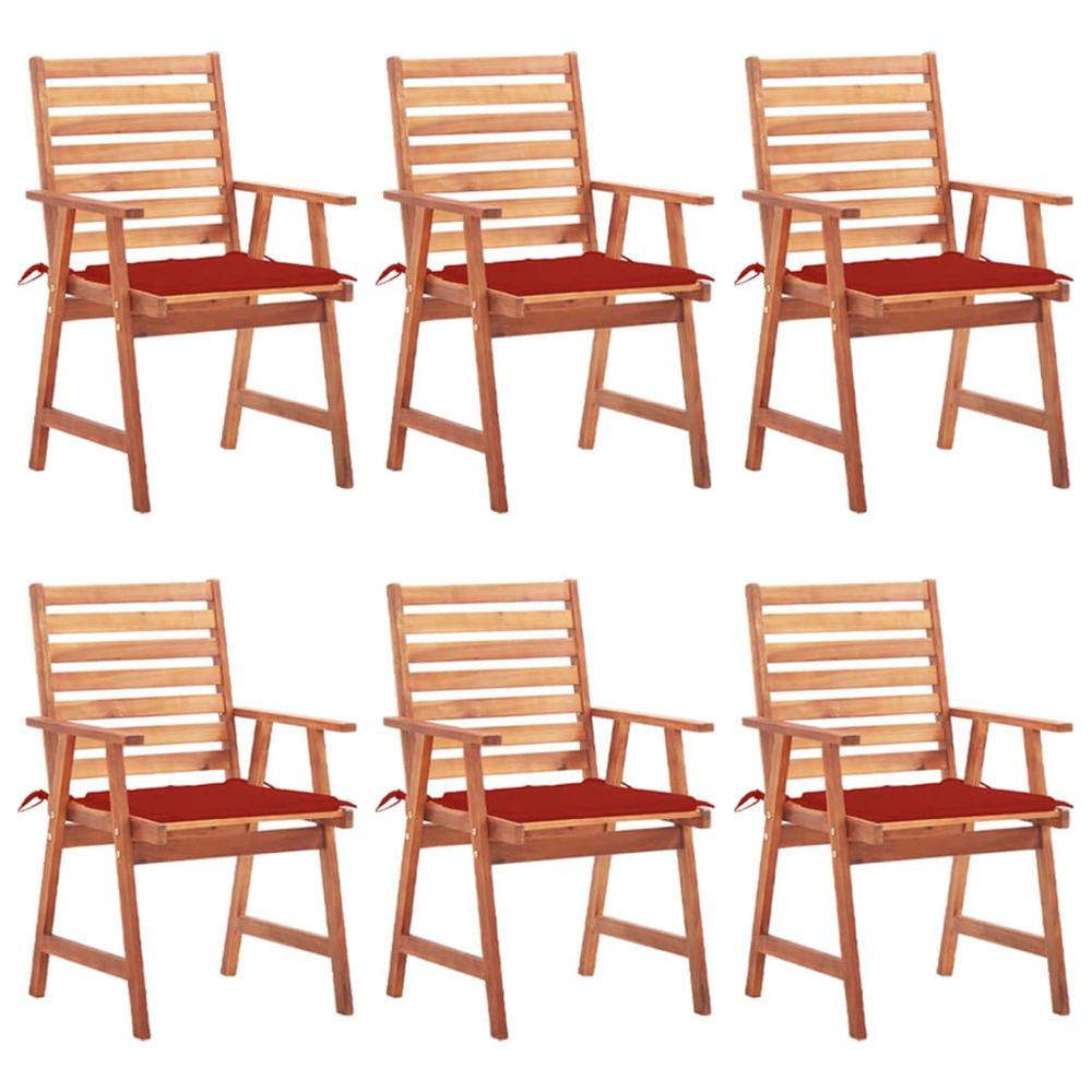 vidaXL Patio Dining Chairs 6 pcs with Cushions Solid Acacia Wood, 3078353. Picture 1