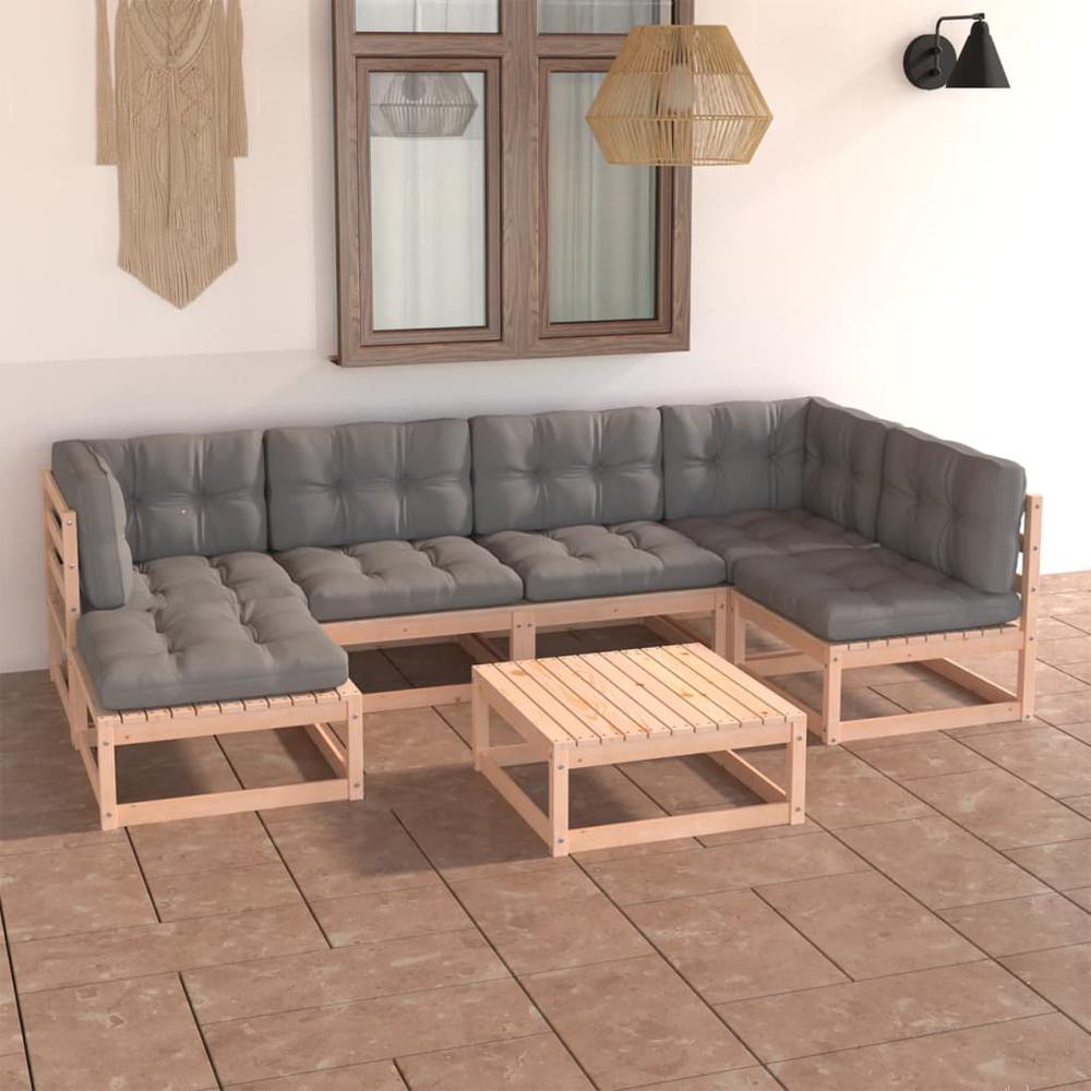 vidaXL 7 Piece Patio Lounge Set with Cushions Solid Pinewood, 3076739. Picture 1