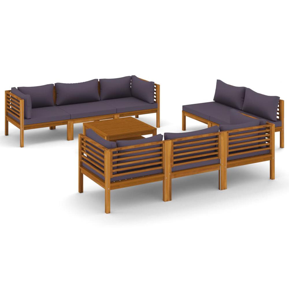 vidaXL 9 Piece Patio Lounge Set with Cushion Solid Acacia Wood, 3086904. Picture 2