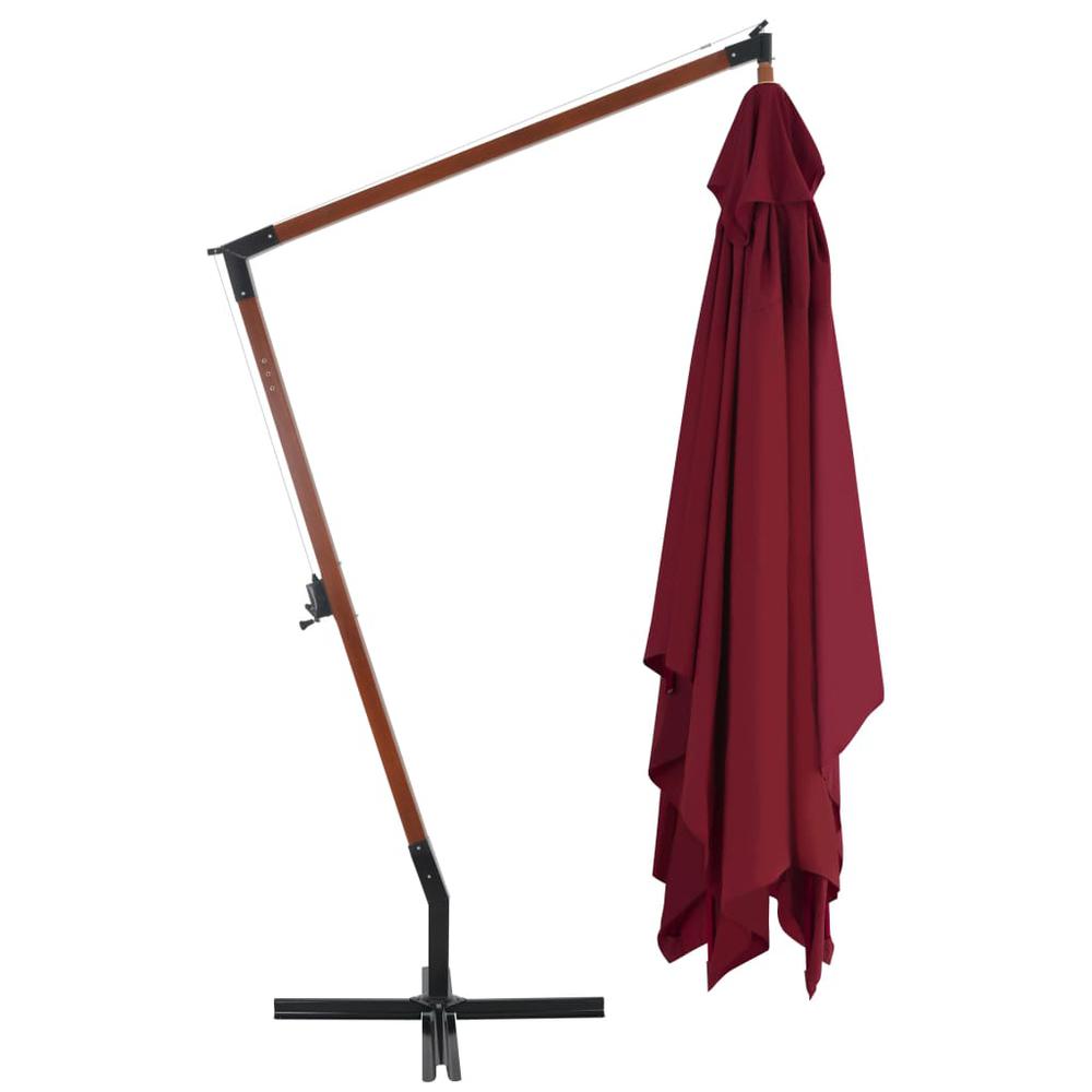 vidaXL Cantilever Umbrella with Wooden Pole 157.5"x118.1" Bordeaux Red. Picture 3