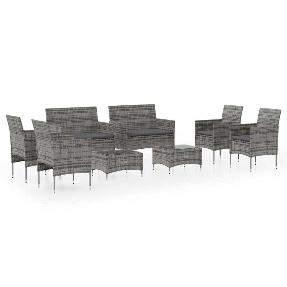vidaXL 8 Piece Patio Lounge Set with Cushions Poly Rattan Gray, 3095959. Picture 2