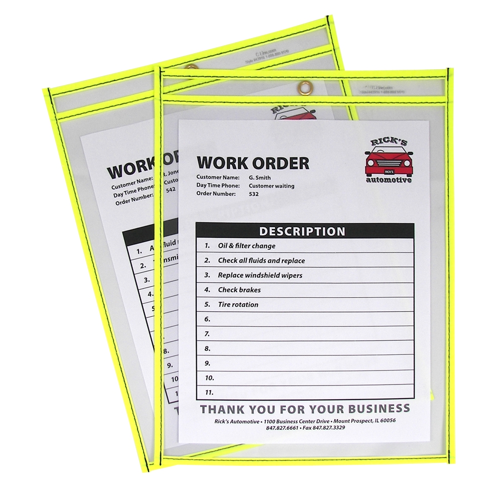Neon Shop Ticket Holder, Yellow, Stitched, Both Sides Clear, 9 x 12, 15EA/BX. Picture 1
