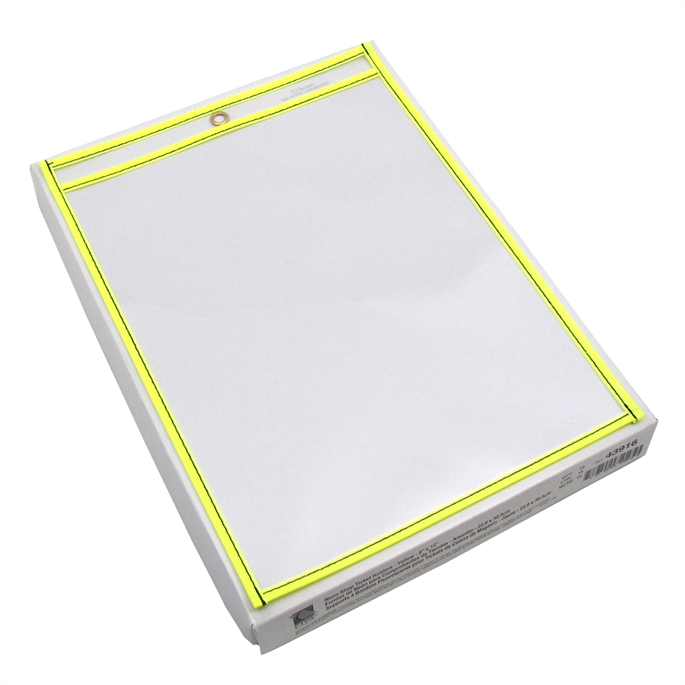 Neon Shop Ticket Holder, Yellow, Stitched, Both Sides Clear, 9 x 12, 15EA/BX. Picture 2