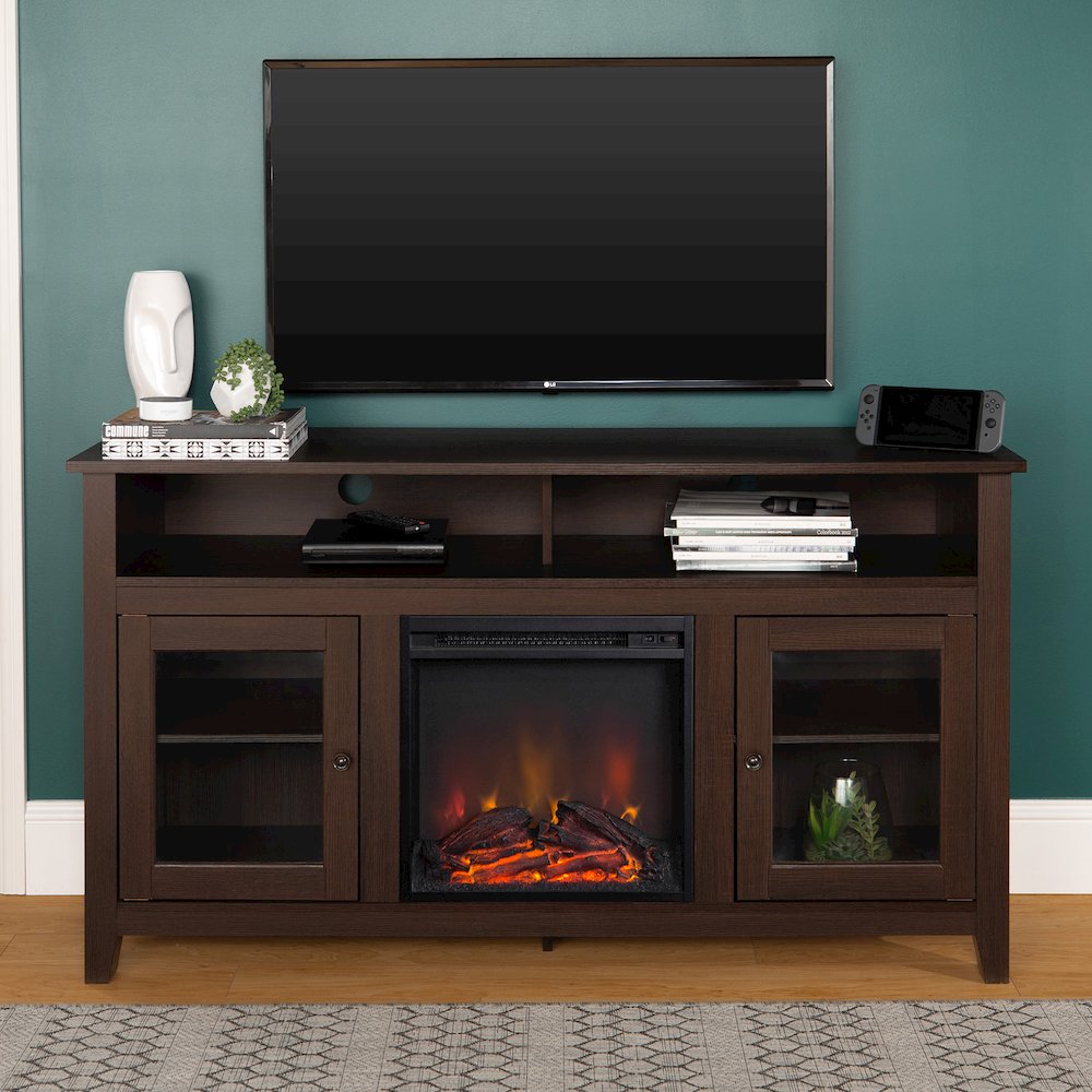 58" Wood Highboy Fireplace TV Stand - Espresso. Picture 5