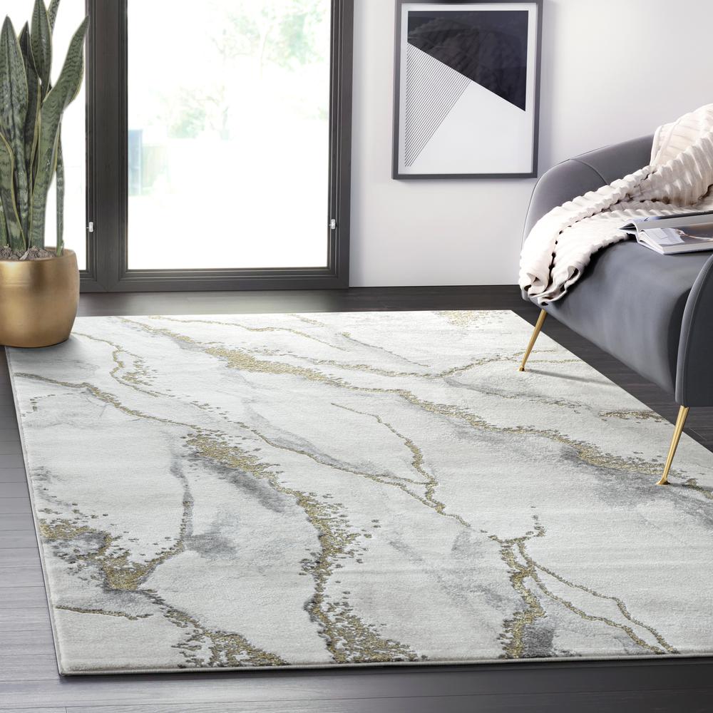 Abani Luna LUN170A Contemporary Marble Grey and Metallic Gold Area Rug - 53x76. Picture 5
