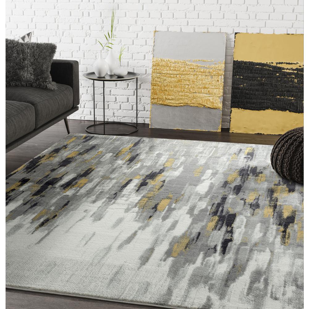 Abani Porto PRT140C Contemporary Grey and Yellow Abstract Area Rug  - 3 x 5. Picture 5