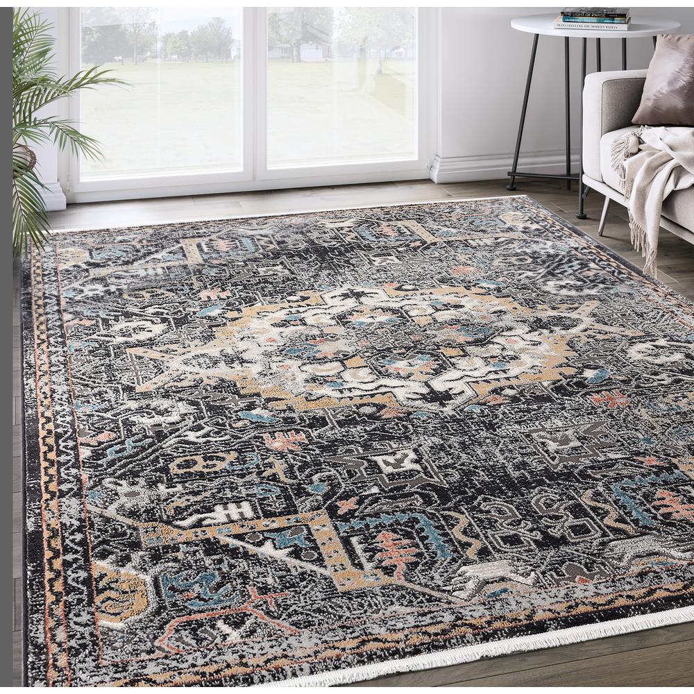 Abani Azure Collection AZR150A Black Faded Medallion Persian Area Rug  - 4 x 6. Picture 5