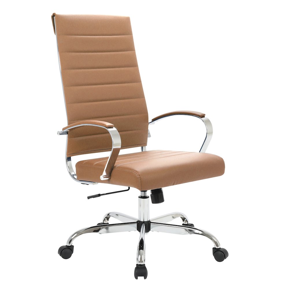 LeisureMod Benmar High-Back Leather Office Chair Brown. Picture 1