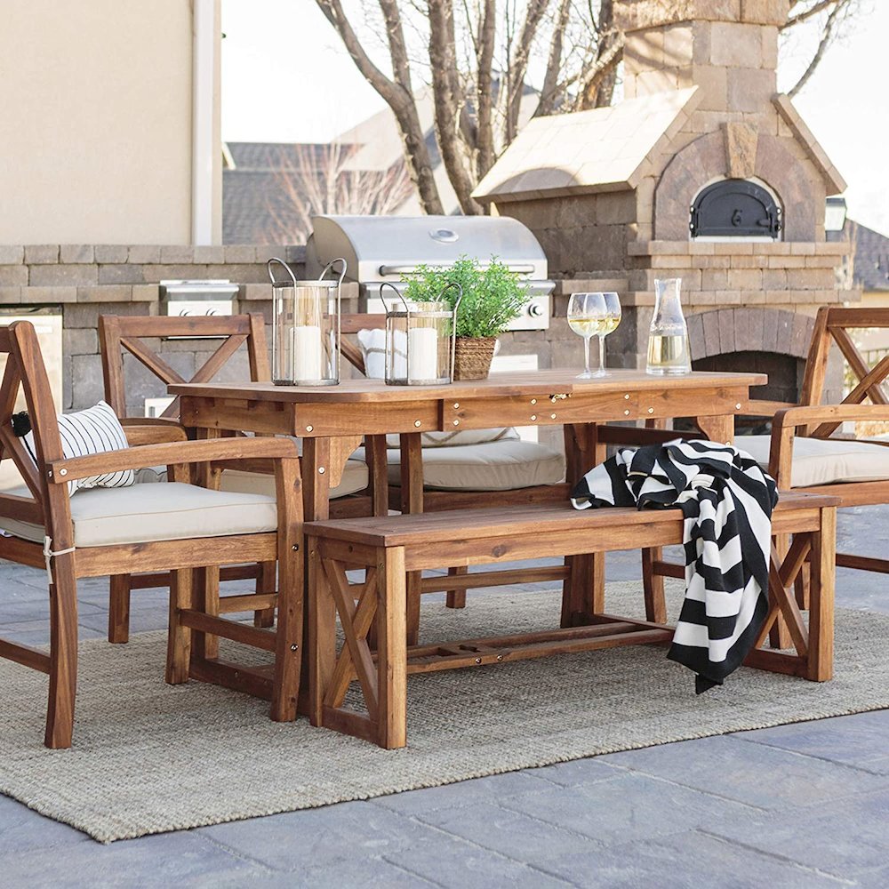 6-Piece X-Back Acacia Patio Dining Set with Cushions. Picture 4