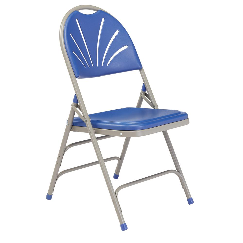 NPS® 1100 Series Deluxe Fan Back With Triple Brace Double Hinge Folding Chair, Blue (Pack of 4). Picture 1