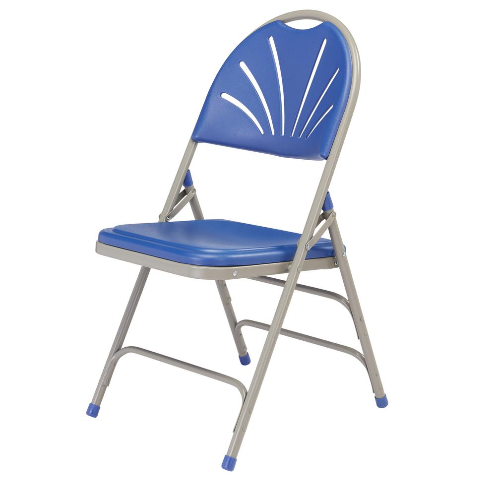 NPS® 1100 Series Deluxe Fan Back With Triple Brace Double Hinge Folding Chair, Blue (Pack of 4). Picture 2
