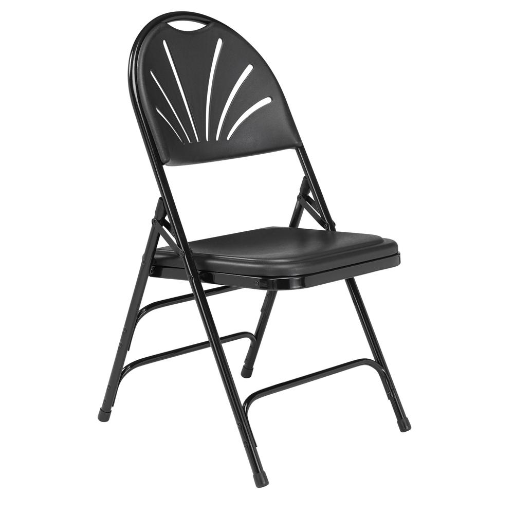 NPS® 1100 Series Deluxe Fan Back With Triple Brace Double Hinge Folding Chair, Black (Pack of 4). The main picture.