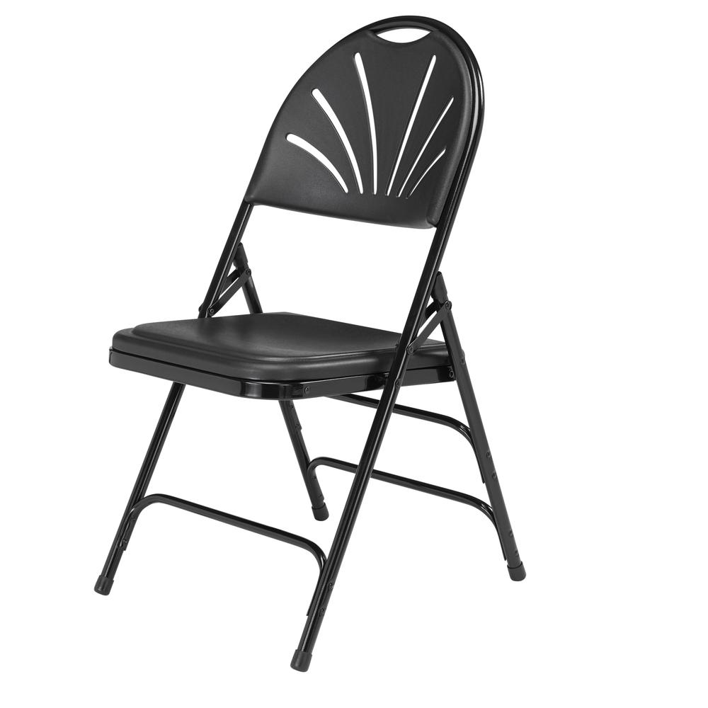 NPS® 1100 Series Deluxe Fan Back With Triple Brace Double Hinge Folding Chair, Black (Pack of 4). Picture 2