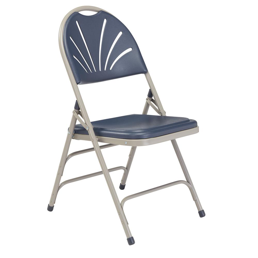 NPS® 1100 Series Deluxe Fan Back With Triple Brace Double Hinge Folding Chair, Dark Blue (Pack of 4). Picture 1