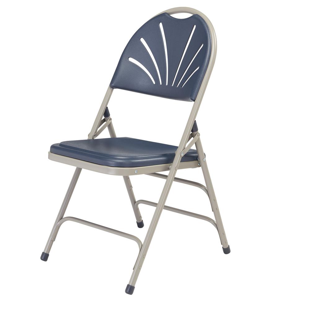 NPS® 1100 Series Deluxe Fan Back With Triple Brace Double Hinge Folding Chair, Dark Blue (Pack of 4). Picture 2