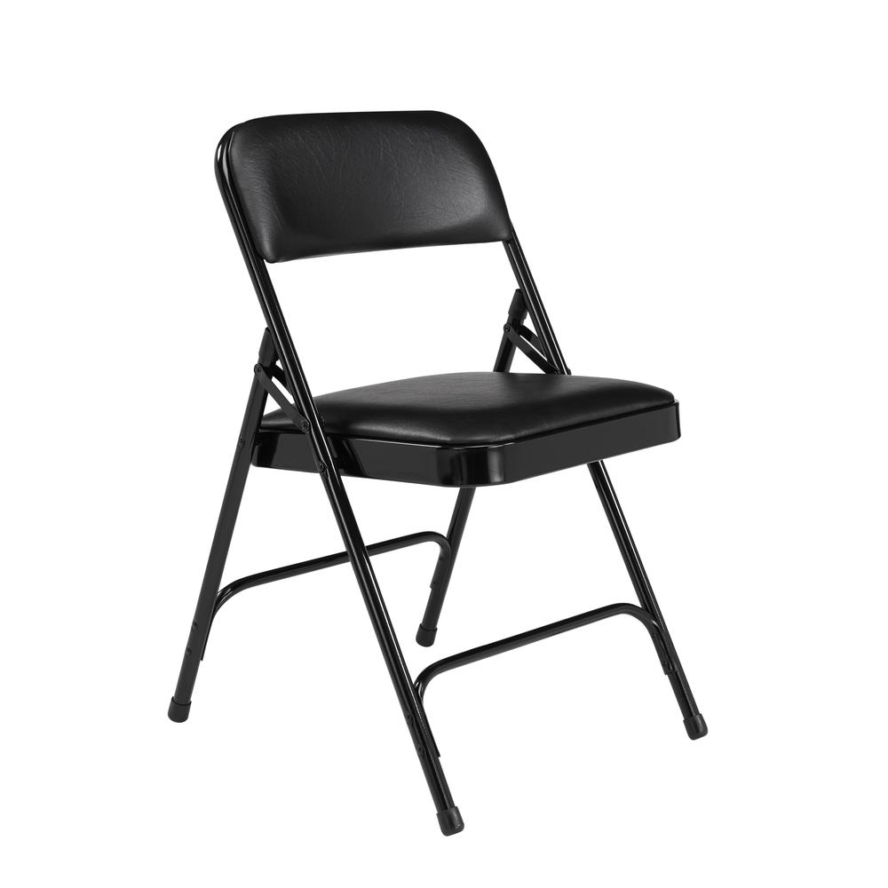 NPS® 1200 Series Premium Vinyl Upholstered Double Hinge Folding Chair, Caviar Black (Pack of 4). Picture 1