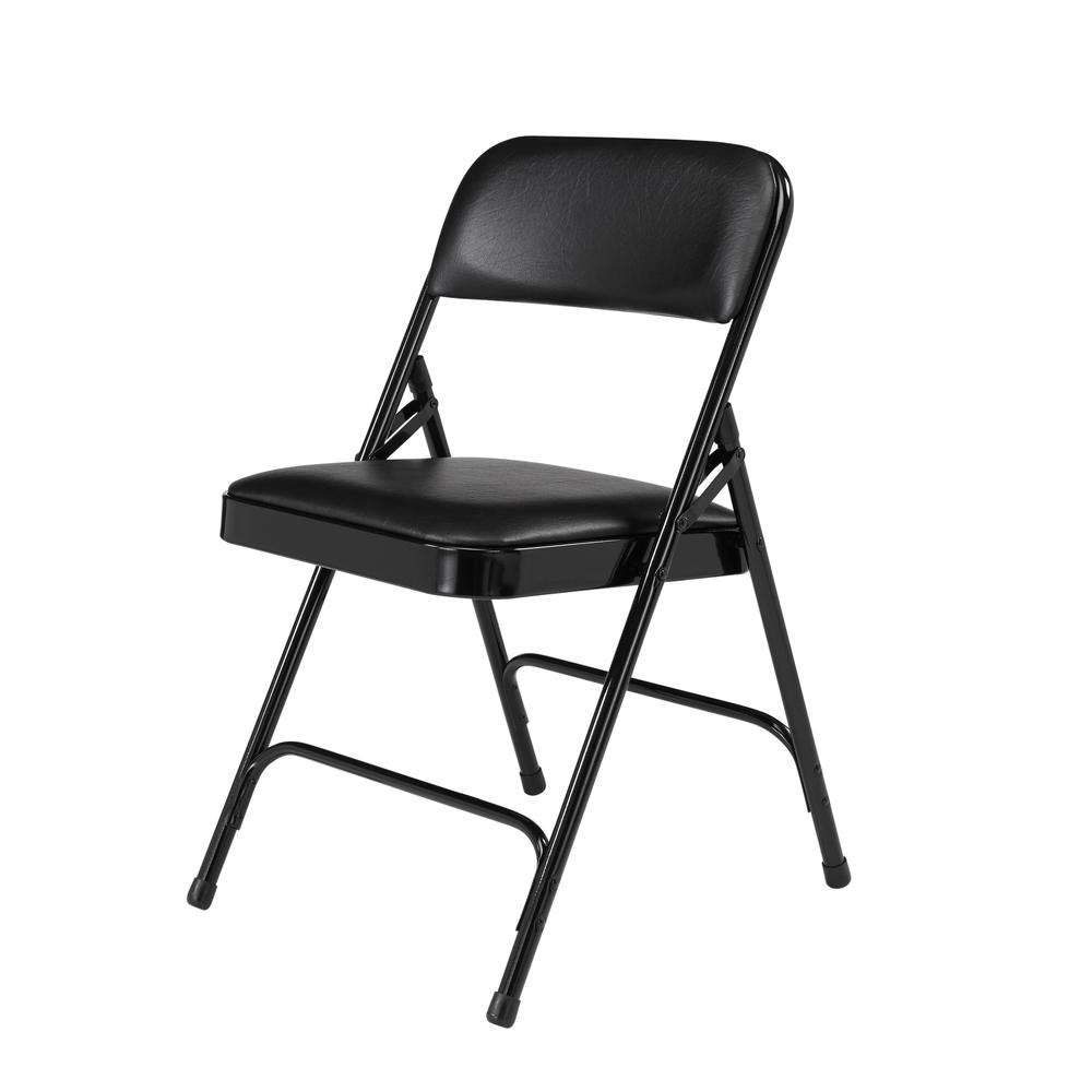 NPS® 1200 Series Premium Vinyl Upholstered Double Hinge Folding Chair, Caviar Black (Pack of 4). Picture 2