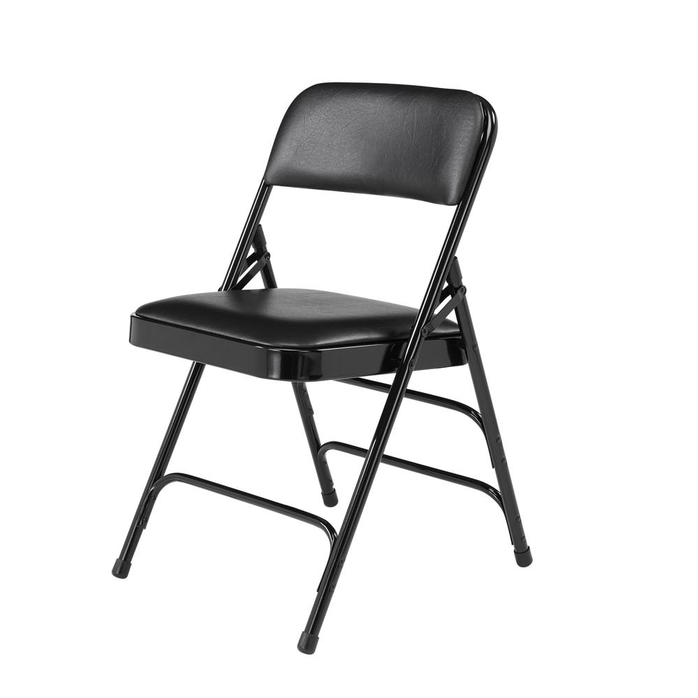 NPS® 1300 Series Premium Vinyl Upholstered Triple Brace Double Hinge Folding Chair, Black (Pack of 4). Picture 2