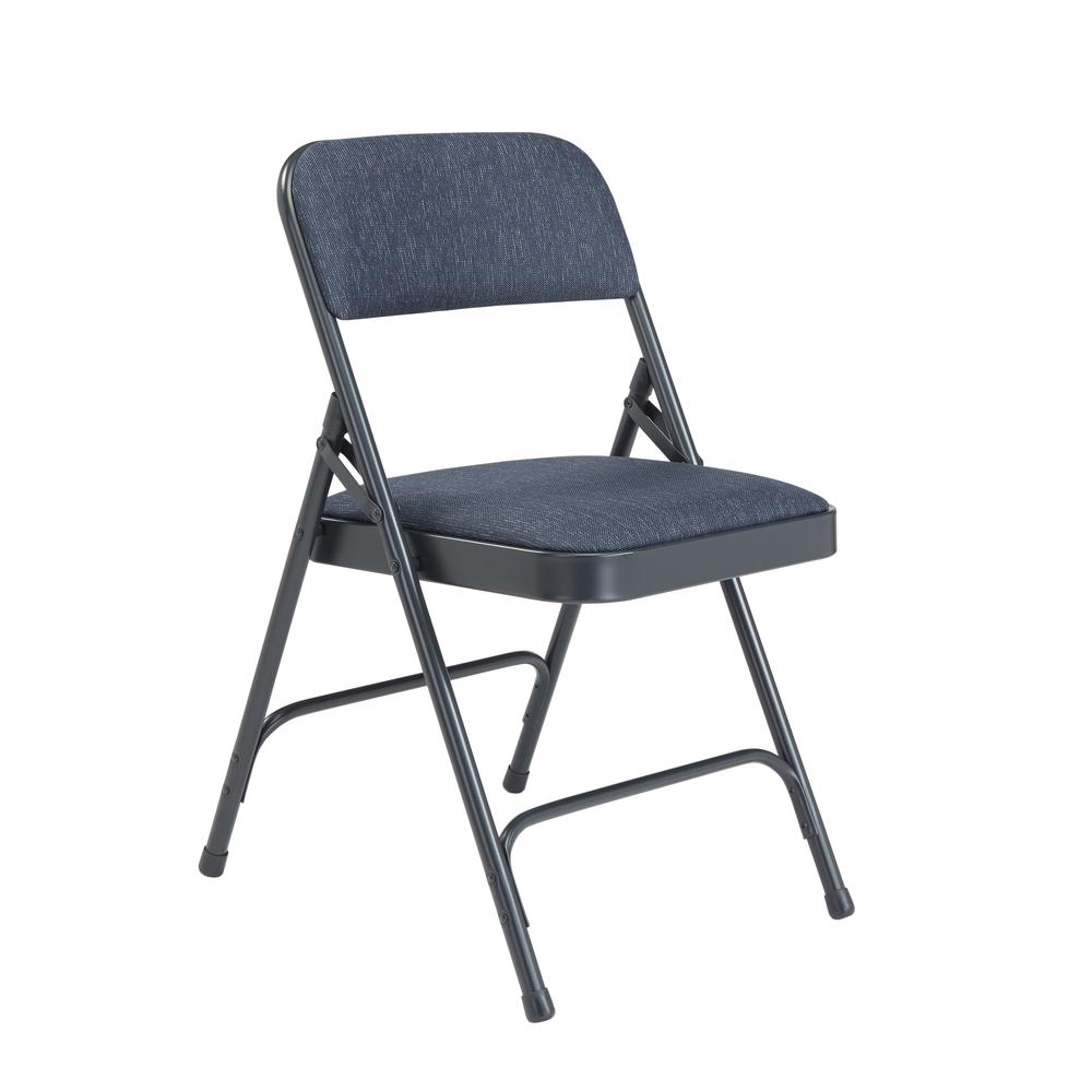 NPS® 2200 Series Deluxe Fabric Upholstered Double Hinge Premium Folding Chair, Imperial Blue Fabric/Char-Blue Frame (Pack of 4). Picture 1