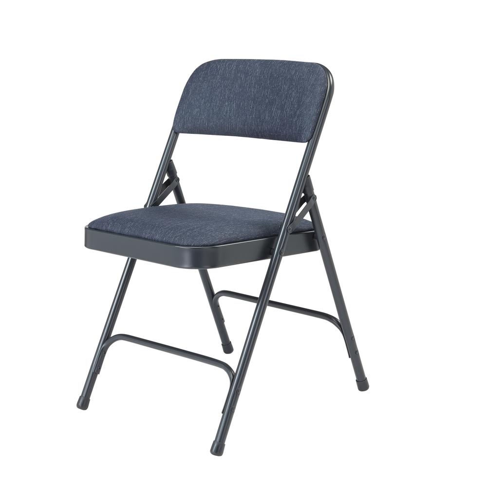 NPS® 2200 Series Deluxe Fabric Upholstered Double Hinge Premium Folding Chair, Imperial Blue Fabric/Char-Blue Frame (Pack of 4). Picture 2