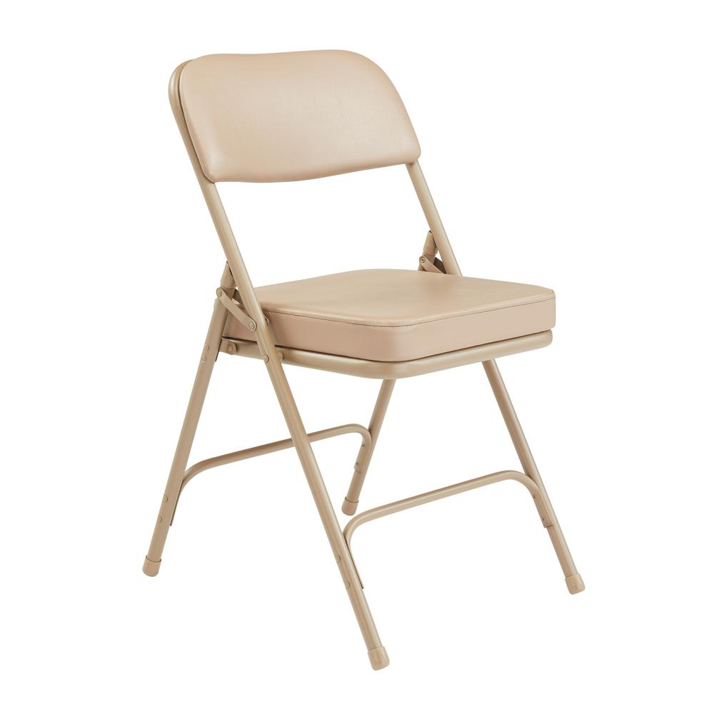 NPS® 3200 Series Premium 2" Vinyl Upholstered Double Hinge Folding Chair, Beige (Pack of 2). Picture 1