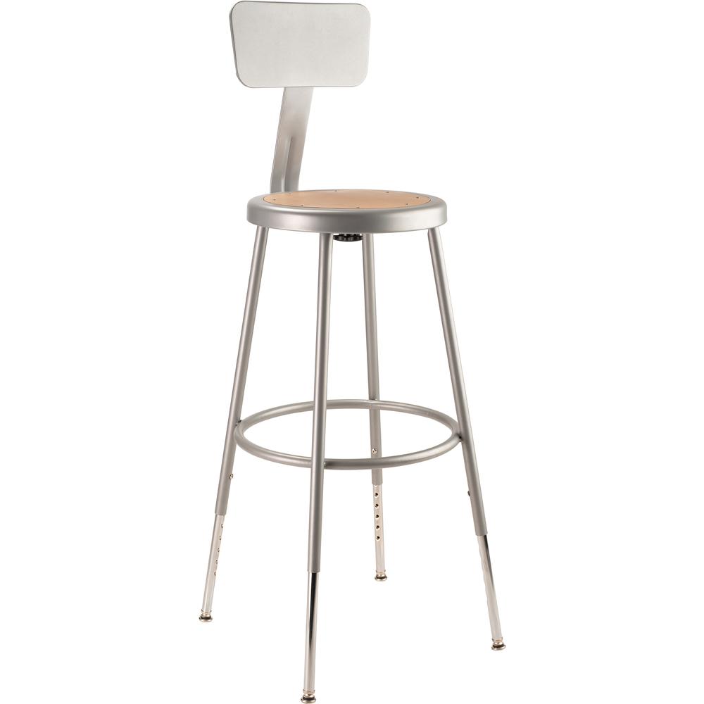 NPS® 25"-33" Height Adjustable Heavy Duty Steel Stool With Backrest, Grey. Picture 1